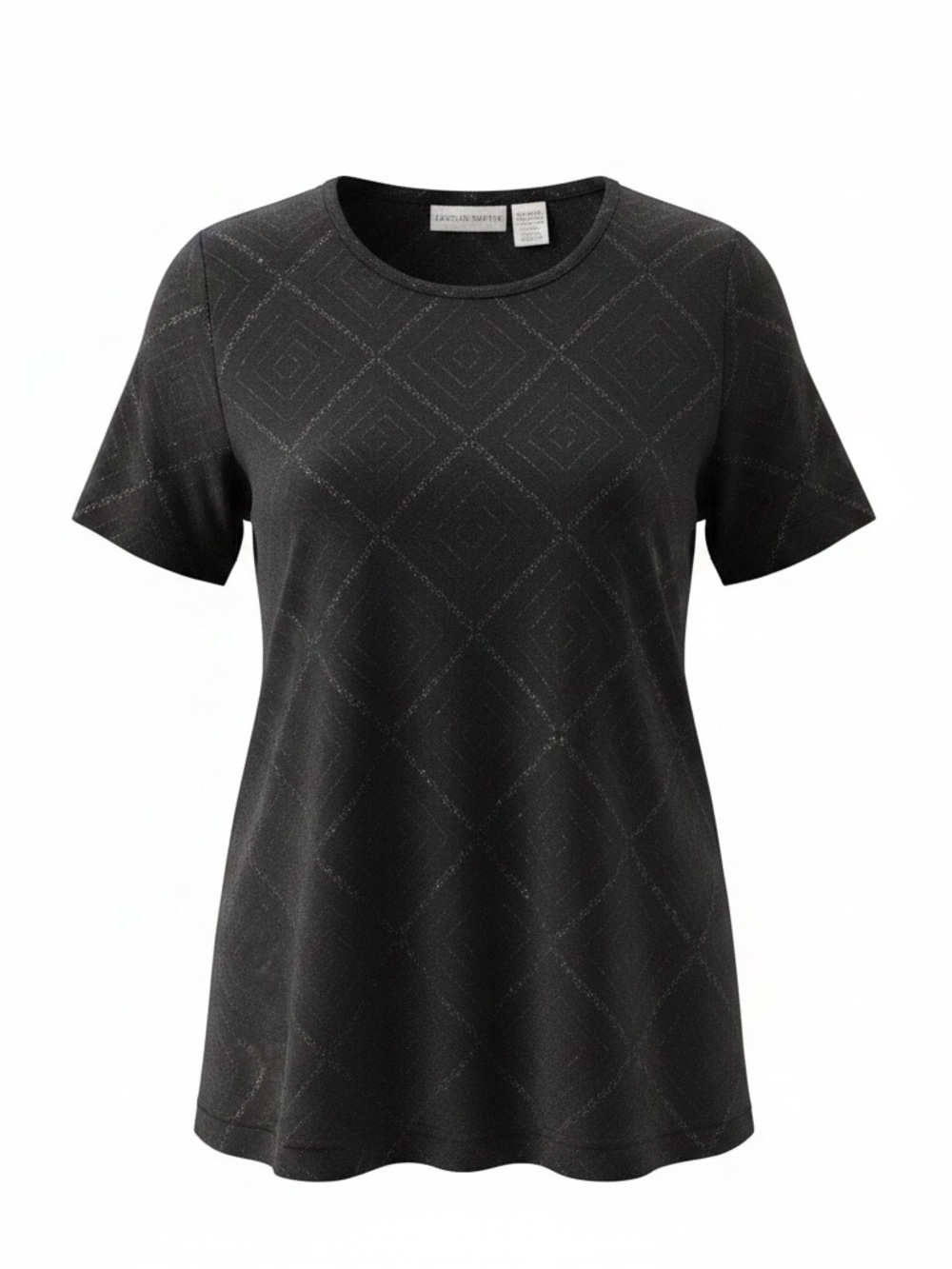 Jaclyn Smith Black Short Sleeve Diamond Jacquard Tee